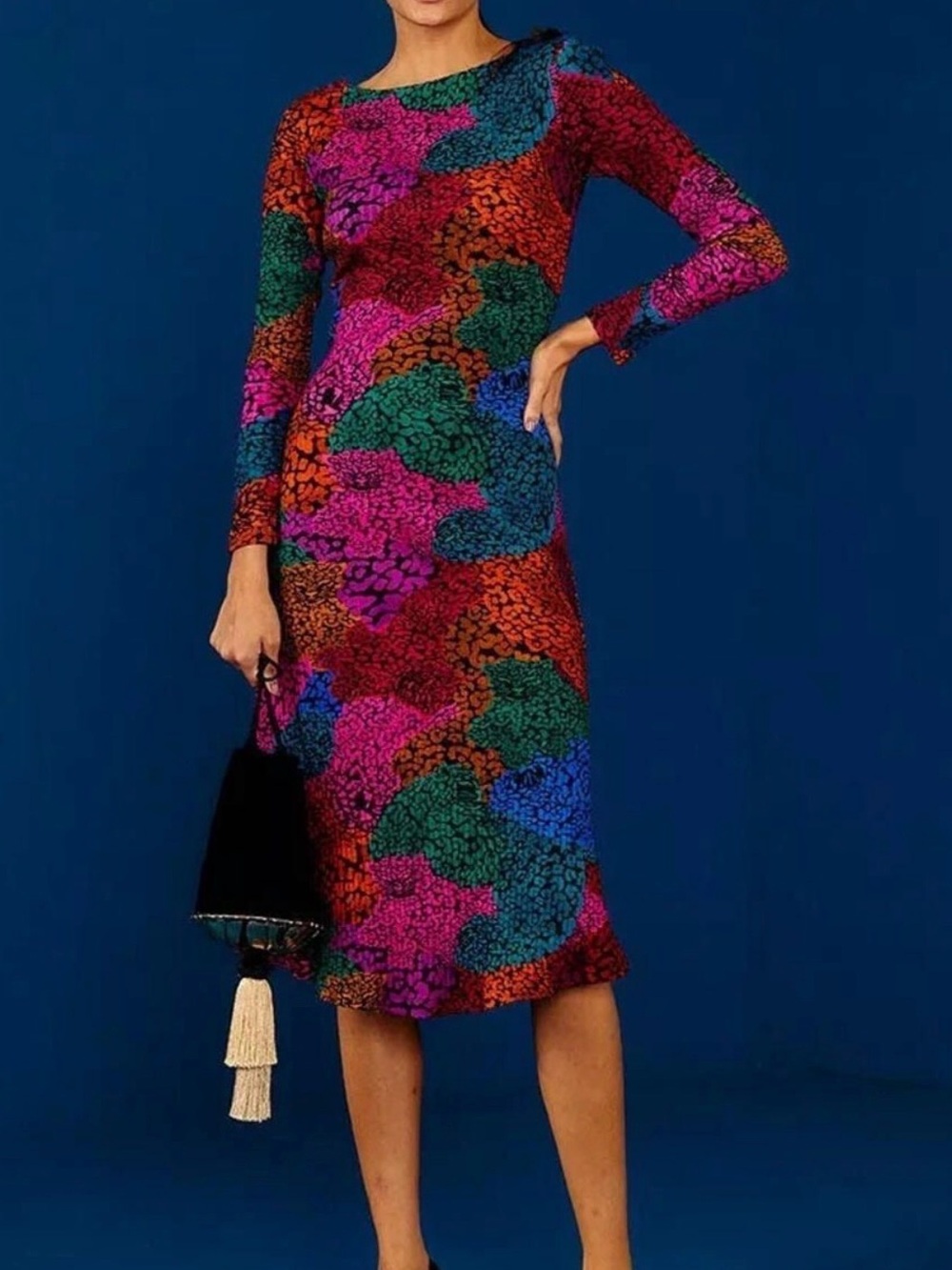 FARM Rio Rainbow Mix  Ribbed Knit Midi Jersey Dress S